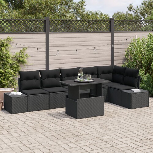 vidaXL Set vrtnih sofa Set od 7 Ugljen Ratan, poliester