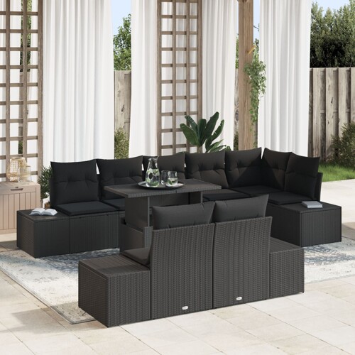 vidaXL vrtni set sofe Set od 9 Crna Ratan, Tkanina Vrtni set sofe