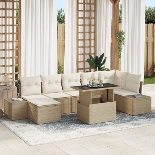 vidaXL Vrtni kauč set Set od 8 Bež Poli ratan Vrtni kauč set