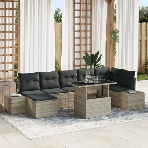 vidaXL Set vrtne sofe Set od 8 Siva Ratan i tkanina Kutna sofa za vrt