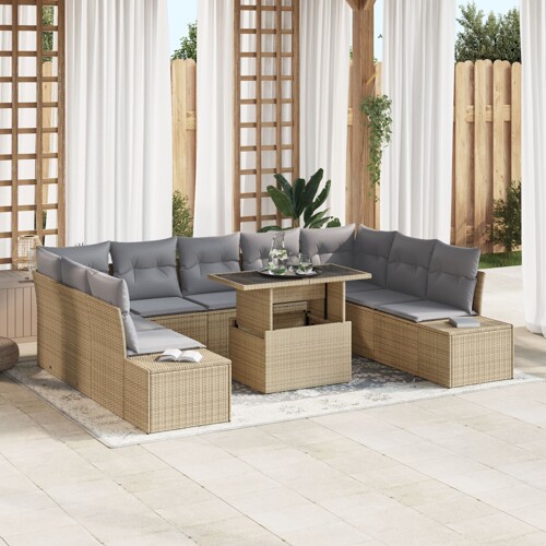 vidaXL set vrtnih sofa set od 10 bež ratan moderni sekcionalni