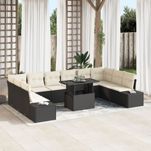 vidaXL Set vrtnih sofa Set od 11 Krem jastuci, crni okvir