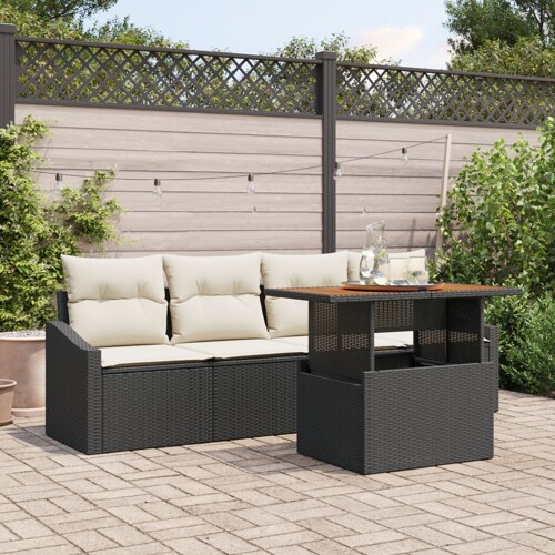 vidaXL Vrtni sofa set 5-dijelni Crna i krem Ratan, Poliester