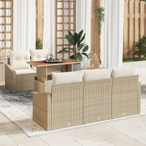 vidaXL vrtna sofa garnitura Set od 6 Bež Ratan Vrtna sofa garnitura