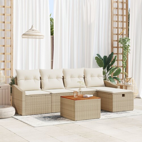 vidaXL Set vrtnih sofa 6 komada Bež, Bijela Ratan Vanjski kauč