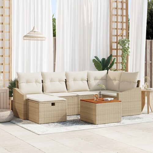 vidaXL Set vrtnih sofa Set od 7 Bež Ratan Vanjski sofa set Pravokutni