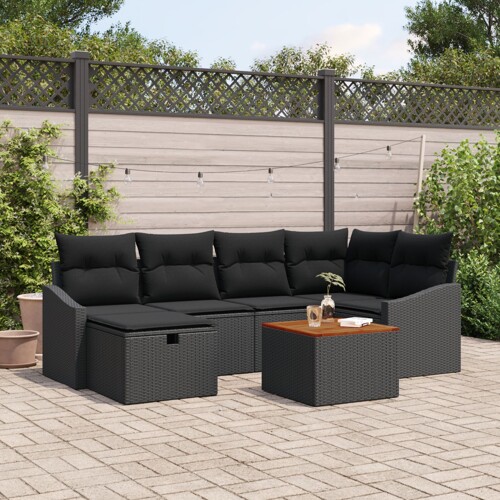vidaXL set vrtnih sofa Set od 7 Crna