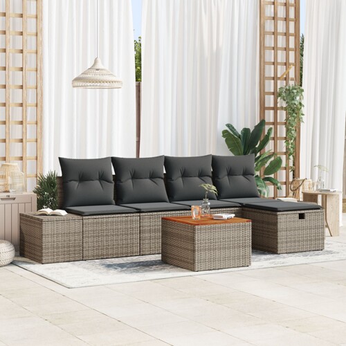 vidaXL set vrtnih sofa 6 dijelni Siva Ratan Vanjska sofa Pravokutna