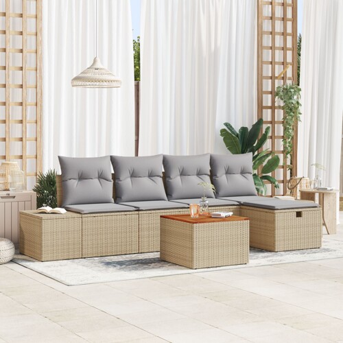 vidaXL Vrtni set sofa Set od 6 Bež, Siva Ratan, Poliester Vrtni set sofa
