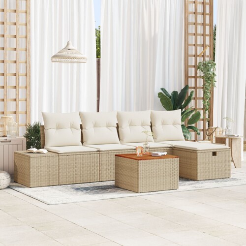 vidaXL Vrtni set sofa Set od 6 Bež Ratan, Poliester, Čelik