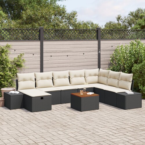 vidaXL Set vrtnog namještaja Set od 9 Crna Ratan Kutna sofa u vrtu
