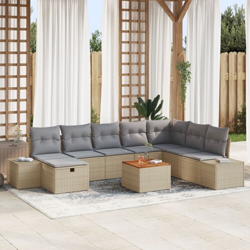 vidaXL Vrtni sofa set Set od 9 Bež Poli ratan Vrtni sofa set