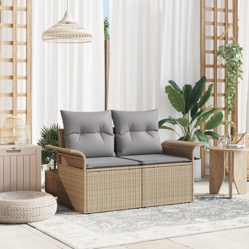 vidaXL sofa za vrt s dvojsjedim mjestom i spremištem & jastucima bež poli r...