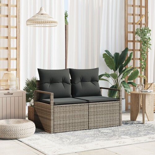 vidaXL Sofa za vrt s jastucima za 2 osobe Siva Poliratan