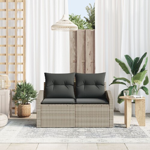 vidaXL 2-Sjedalni Vrtni Kauč s Jastucima Sivi Poly Rattan