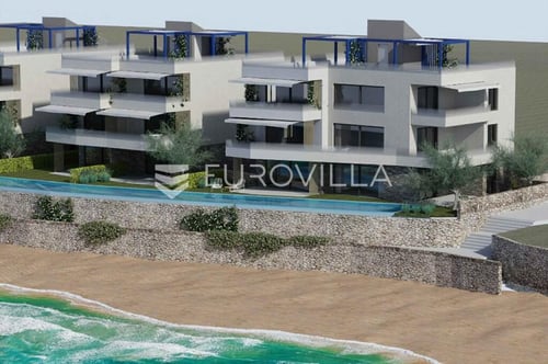 Otok Pag, plaža Perilo, trosoban stan u luksuznoj novogradnji PRVI RED DO MORA